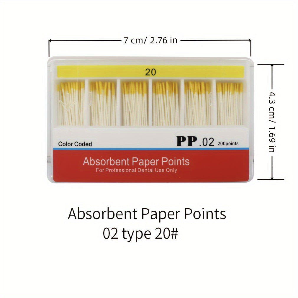 Absorbent Paper Points Set of 200 for Taper 02 Sizes 15 20 25 30 40