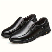 Men's Formal Slip-On Shoes Wear-Resistant Non-Slip Rubber Sole Solid Color Leather