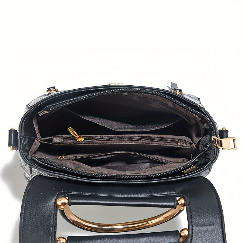 Women's Textured Faux Leather Handbag Crossbody Shoulder Bag Geometric Pattern