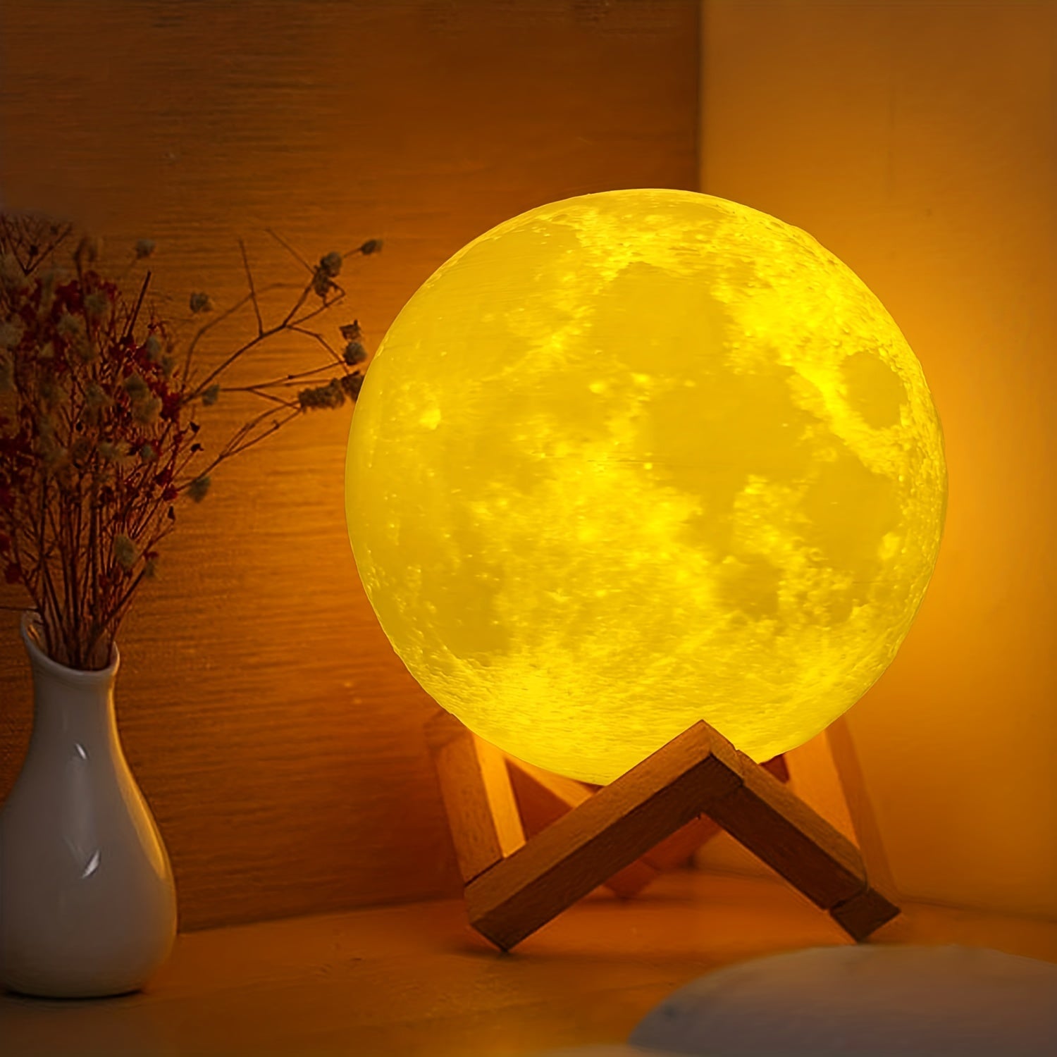 Girls Night Light with Wooden Base 128 Color Rechargeable Touch Remote Control 12cm Diameter