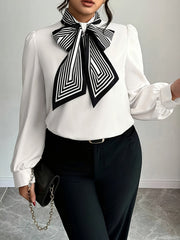 Women's Long Sleeve White Shirt With Bow Tie Spring Autumn Fashion