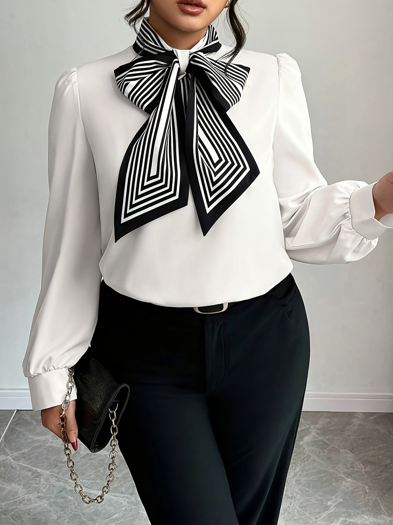 Women's Long Sleeve White Shirt With Bow Tie Spring Autumn Fashion