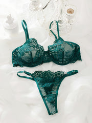 Women's Floral Lace Lingerie Set with Bra and Thong for Women
