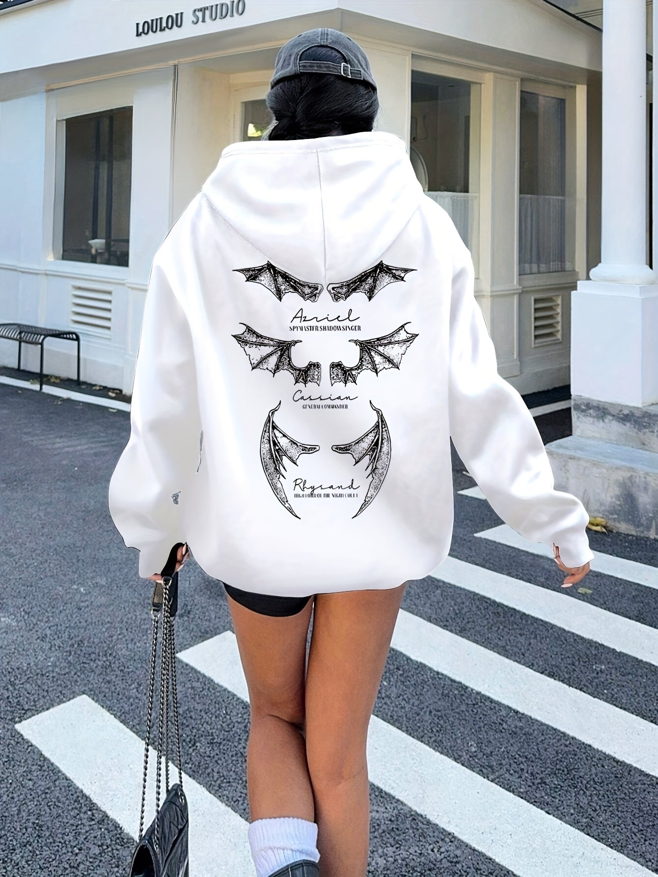 Men's Casual Hoodie Black Bat Illustration Pockets Fall Winter Comfort