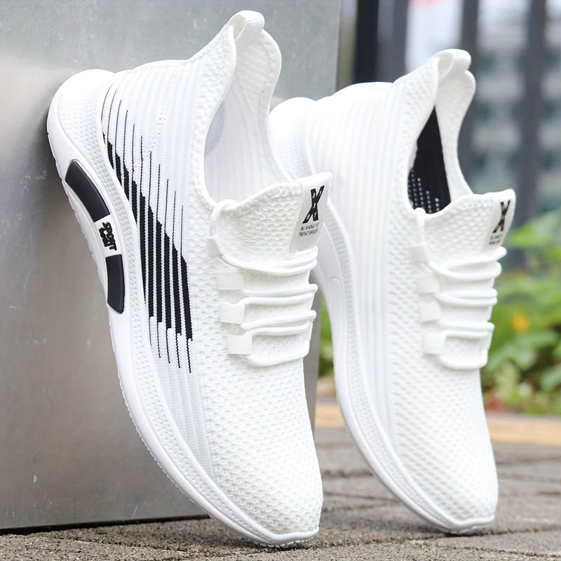 Men's Woven Knit Sneakers for Outdoor Activities Non-Slip Rubber Sole Lace-Up Casual Shoes
