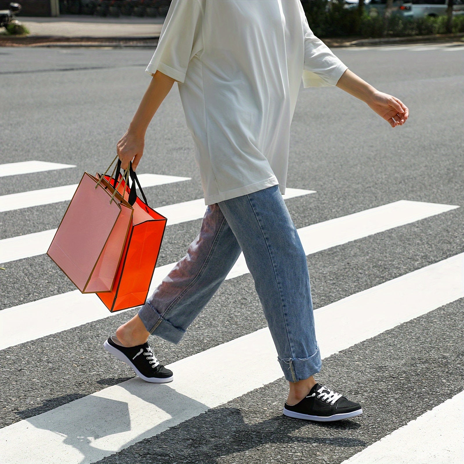 Women Black Slip-On Sneakers with Arch Support Casual Canvas Walking Shoes