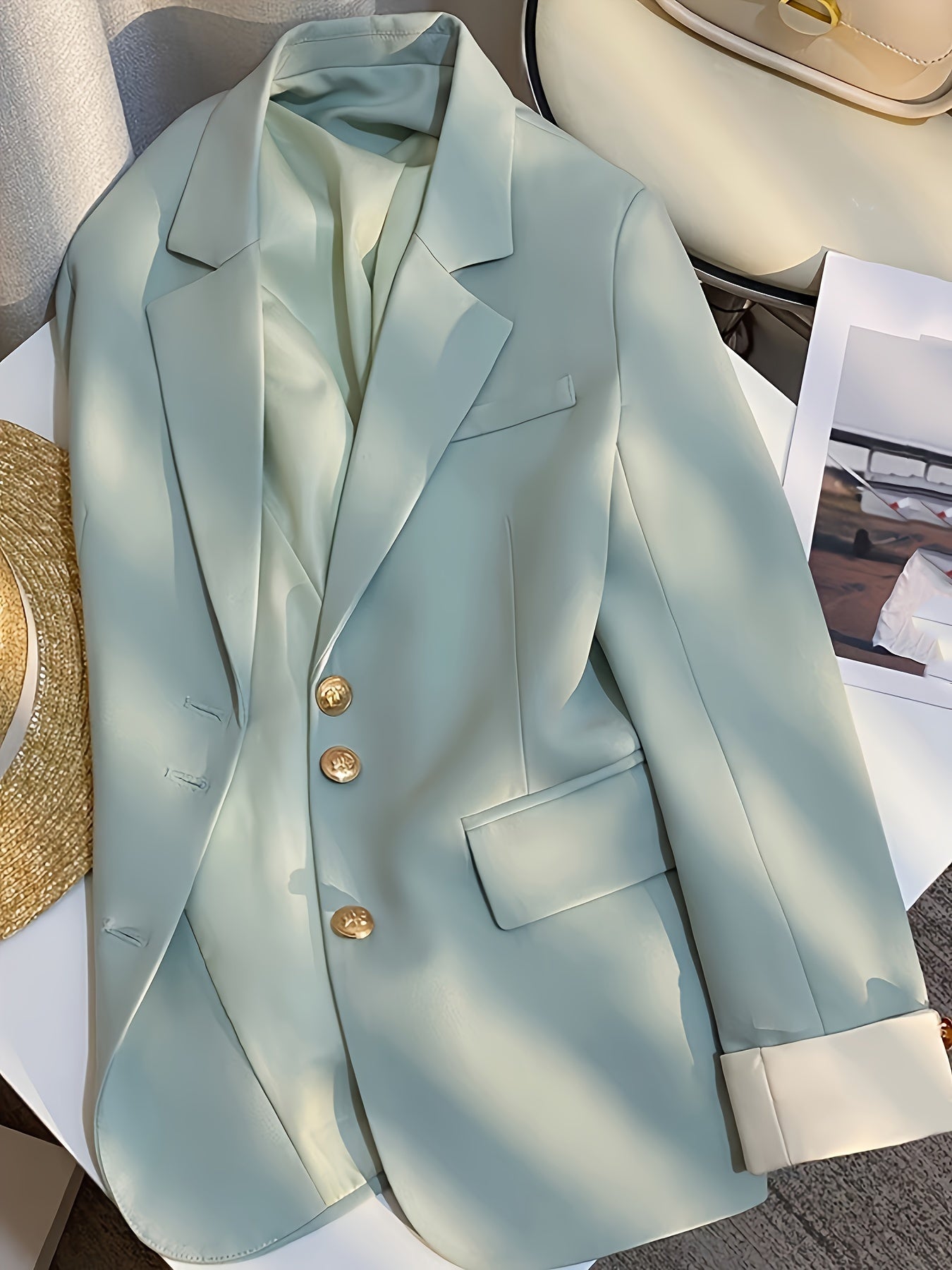 Chaqueta de traje de poliéster de color sólido de estilo coreano de alta gama para mujer en primavera
