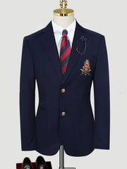 Erkaklar uchun tasodifiy blazer, brosh bilan, Britaniya uslubi, bir rangli, to'qilgan mato, oddiy kesim, tugma tafsiloti, polyester astar, barcha mavsumlar uchun.