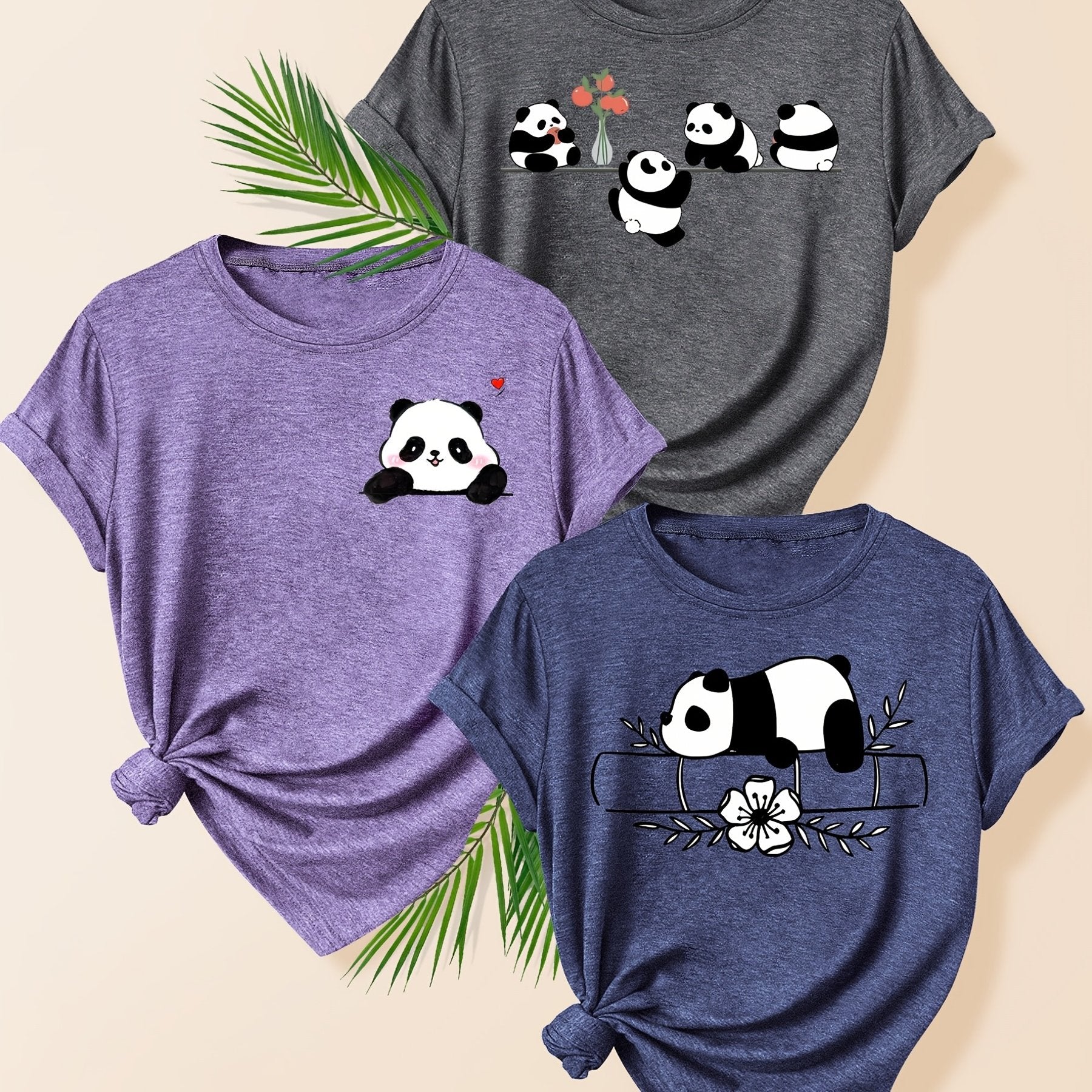 Women's Cotton Panda Pattern T-Shirt Summer Casual Short Sleeve in Multiple Colors
