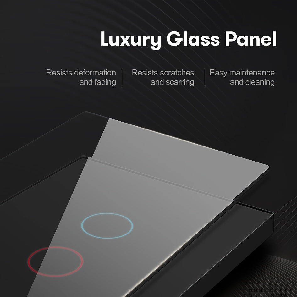 Smart Touch Wall Switch WiFi App Control Tempered Glass 86mm Single or Zero Wire Replacement in White or Golden