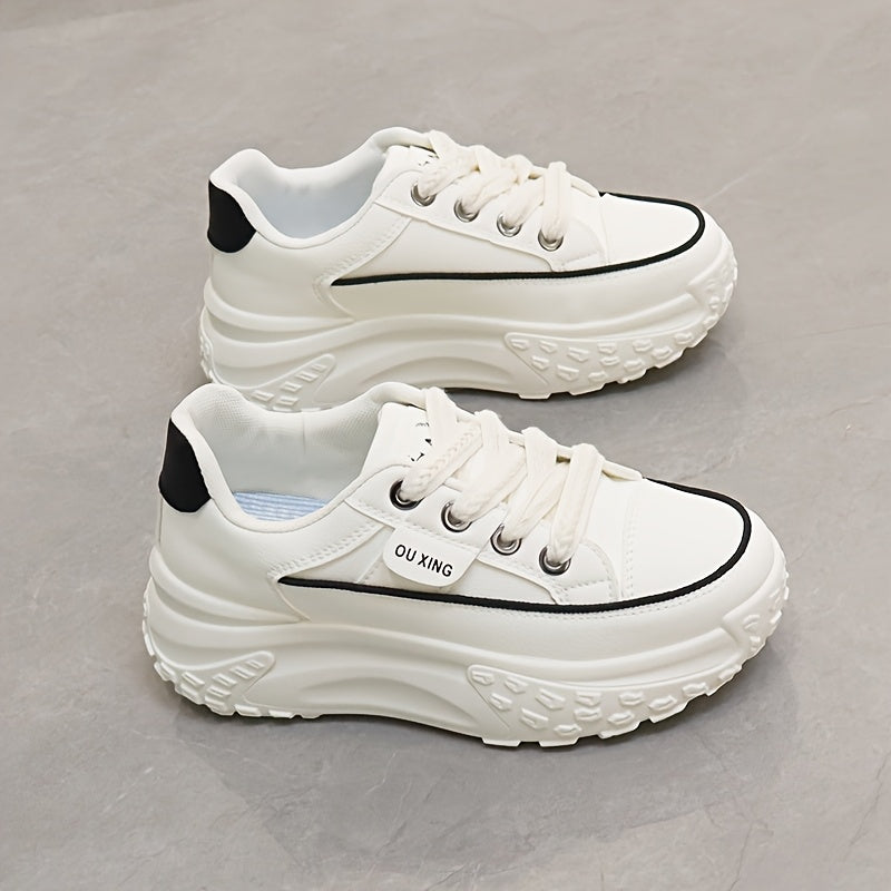 Women's Casual Sneakers Lace-Up All-Season White Black Low Top