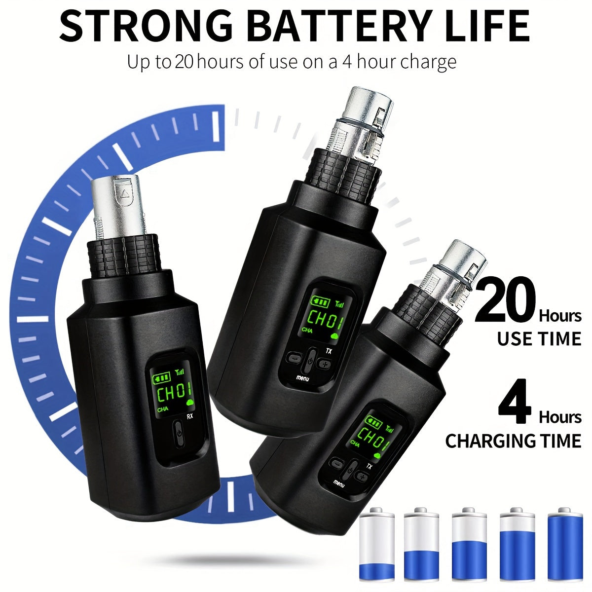 Heikuding simsiz XLR uzatgichi va qabul qiluvchisi, qayta zaryadlanadigan dinamik mikrofon adapteri bilan, 36V USB orqali zaryadlanadi, 1200mAh batareya, turli audio ilovalar uchun.