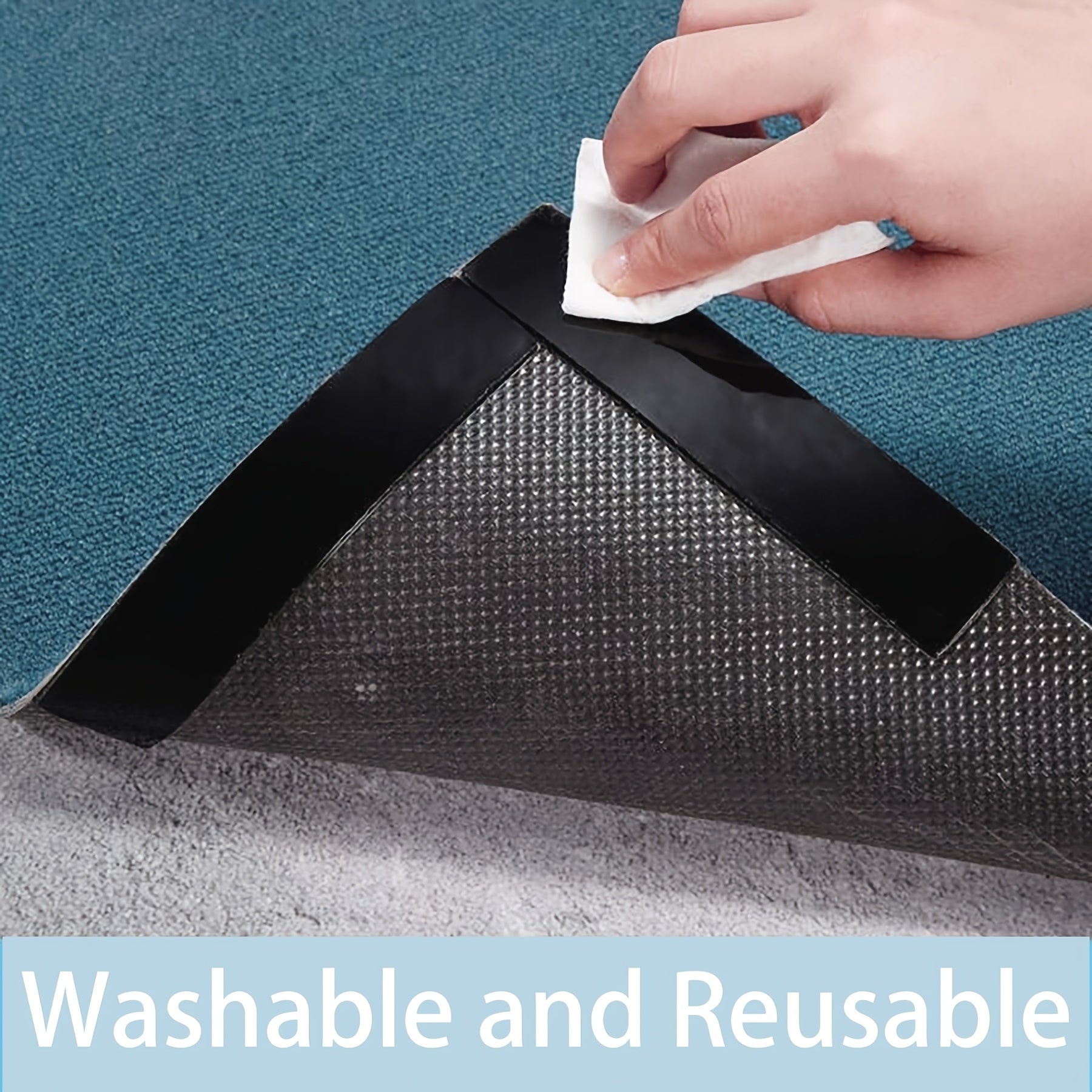 Set of 4 Silicone Rug Grippers Double-Sided Reusable Non-Slip Tape for Hardwood Floors