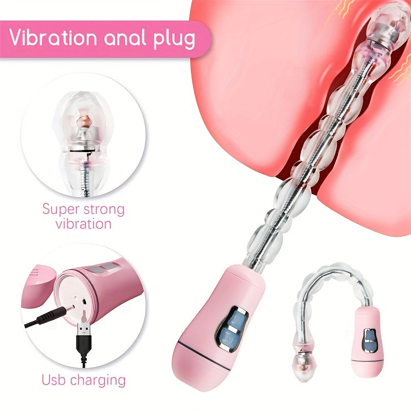 Flexible Silicone Vibrating Anal Beads with 12 Modes, USB Rechargeable