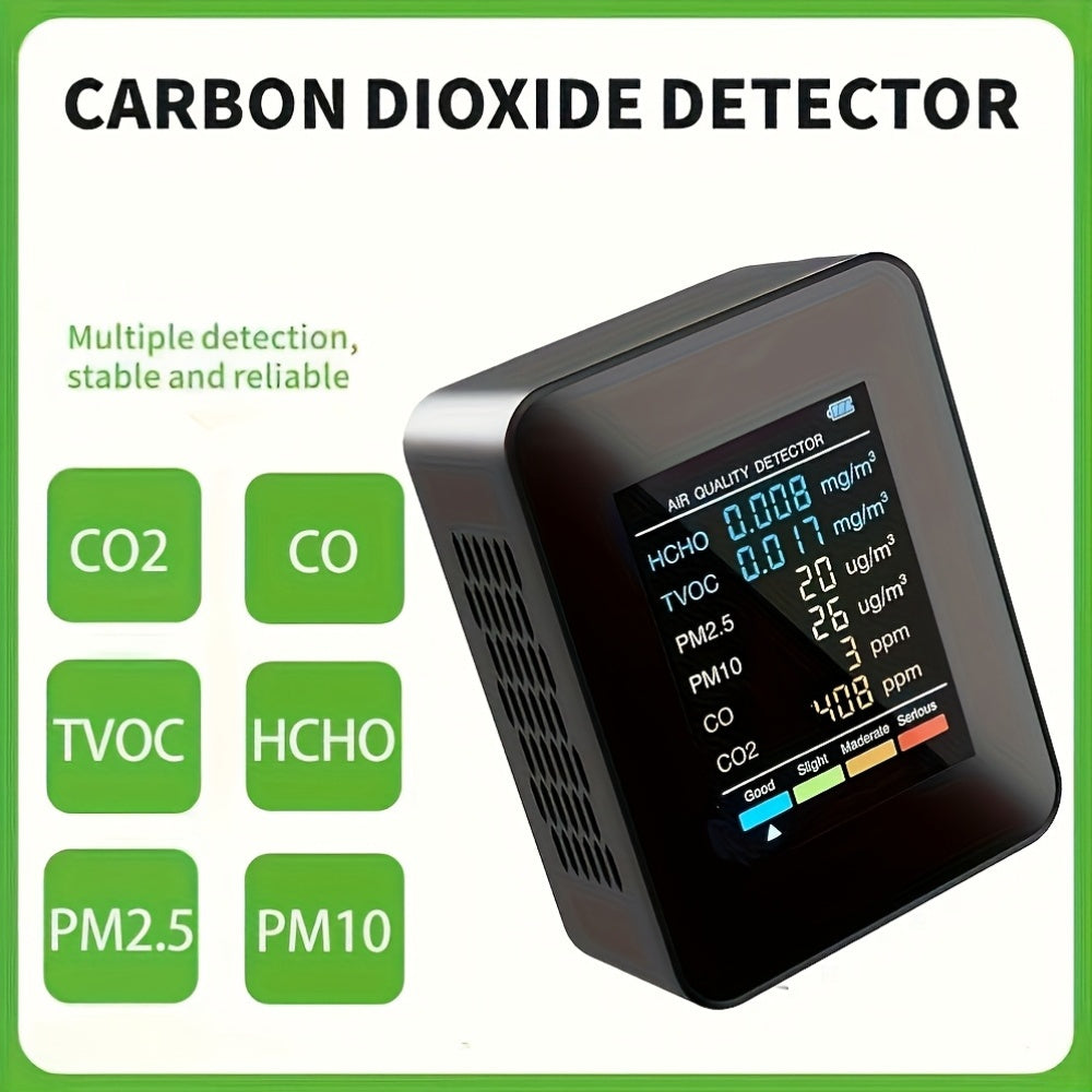 6-in-1 Air Quality Monitor with Large LCD Display Detects CO2 CO PM2.5 PM10 HCHO TVOC for Home Office