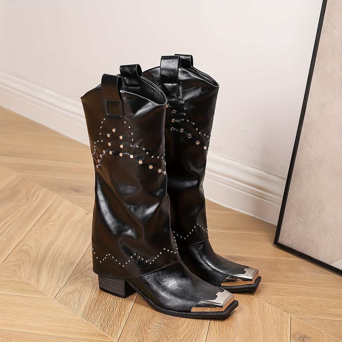 Women's Western Boots Synthetic Slip-On Square Toe Non-Slip Rubber