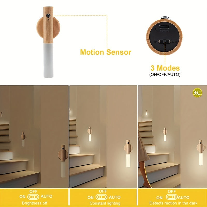 Lámpara de noche LED recargable con sensor de movimiento y aplique de pared magnético para pasillos y escaleras
