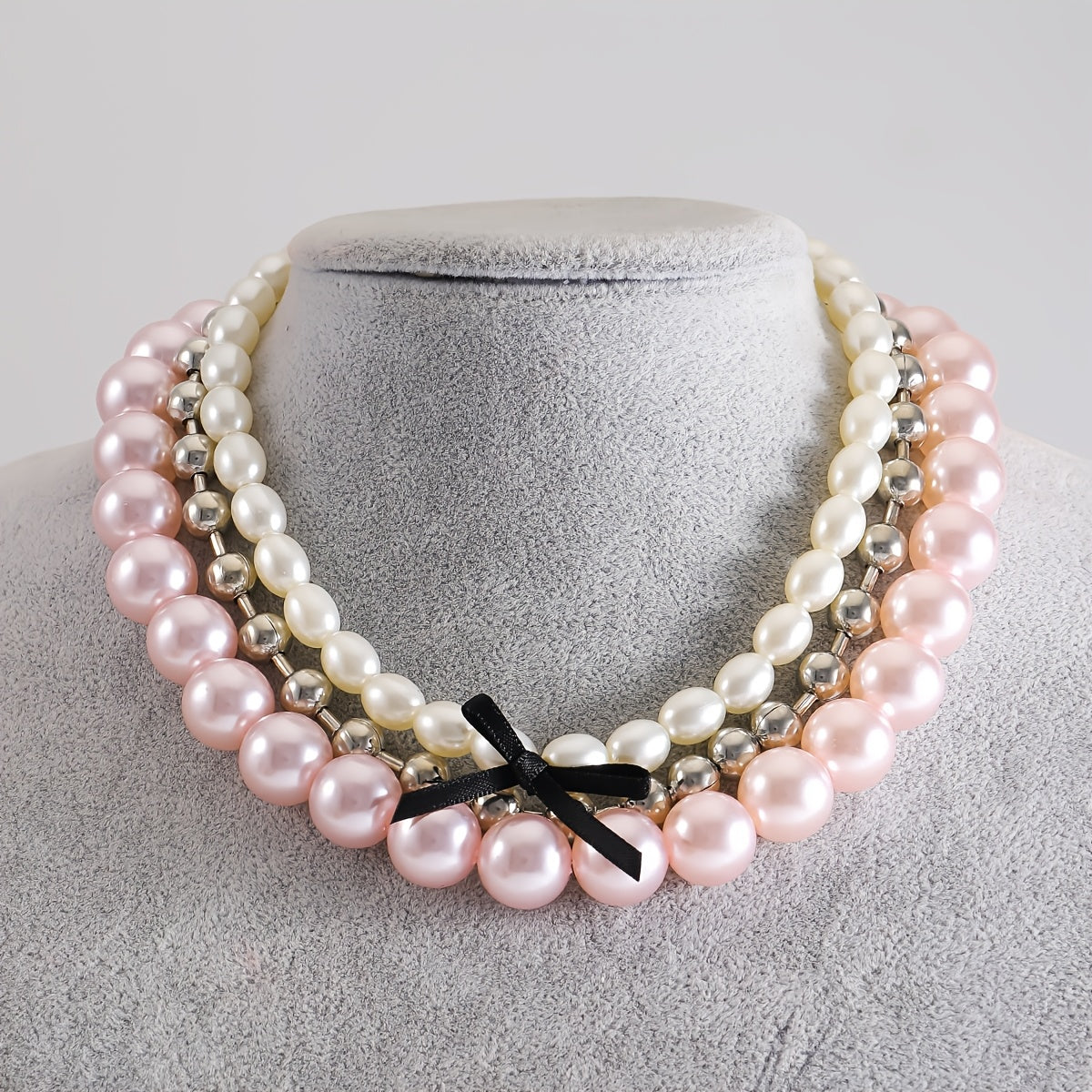 Set of 3 Elegant Faux Pearl and Butterfly Bead Necklaces for Women Multi-Layer Jewelry
