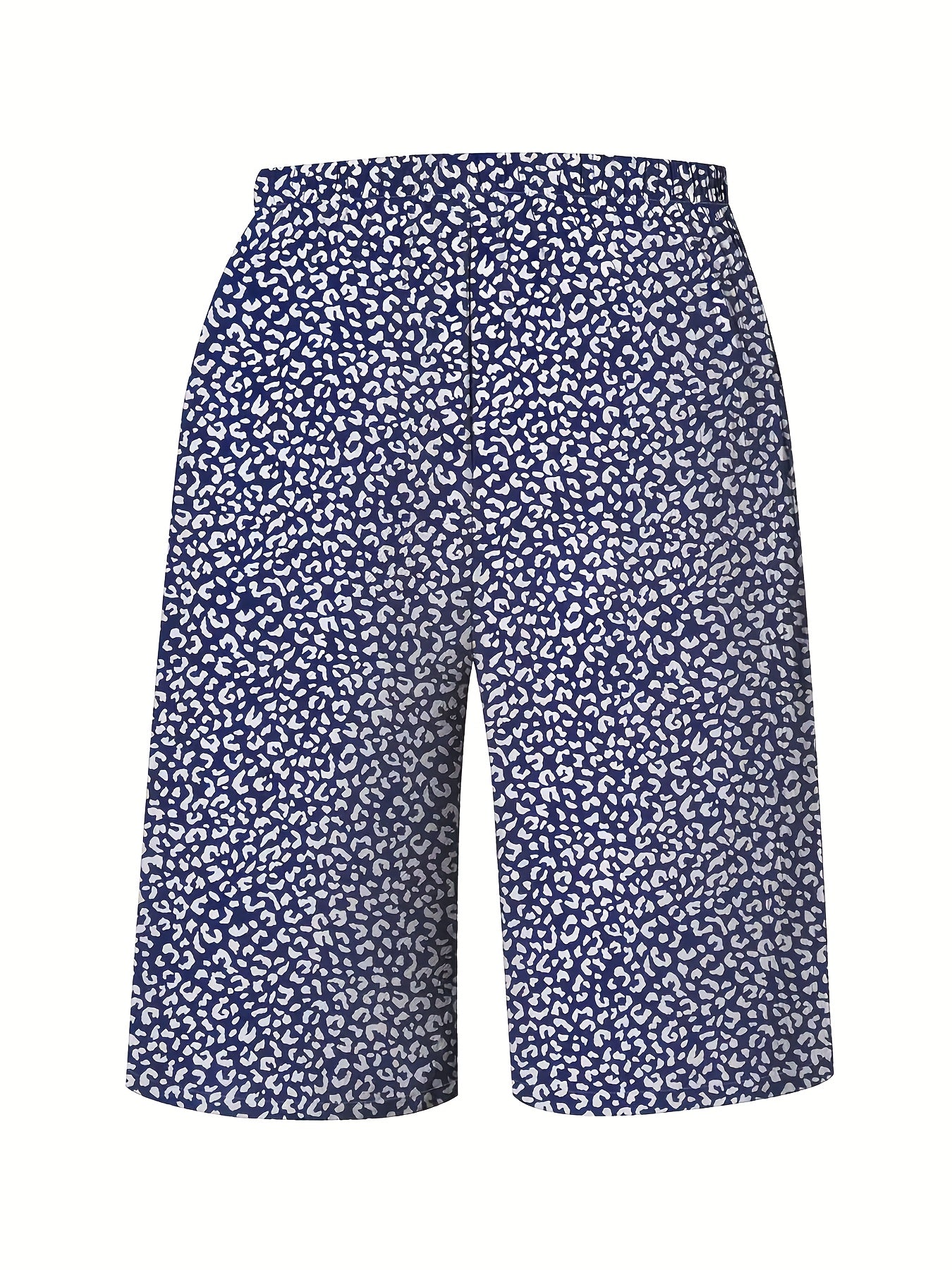 Шорты для женщин больших размеров из легкого полиэстера для пляжа, синий и белый с цветочным принтом, длина до колен, карманы