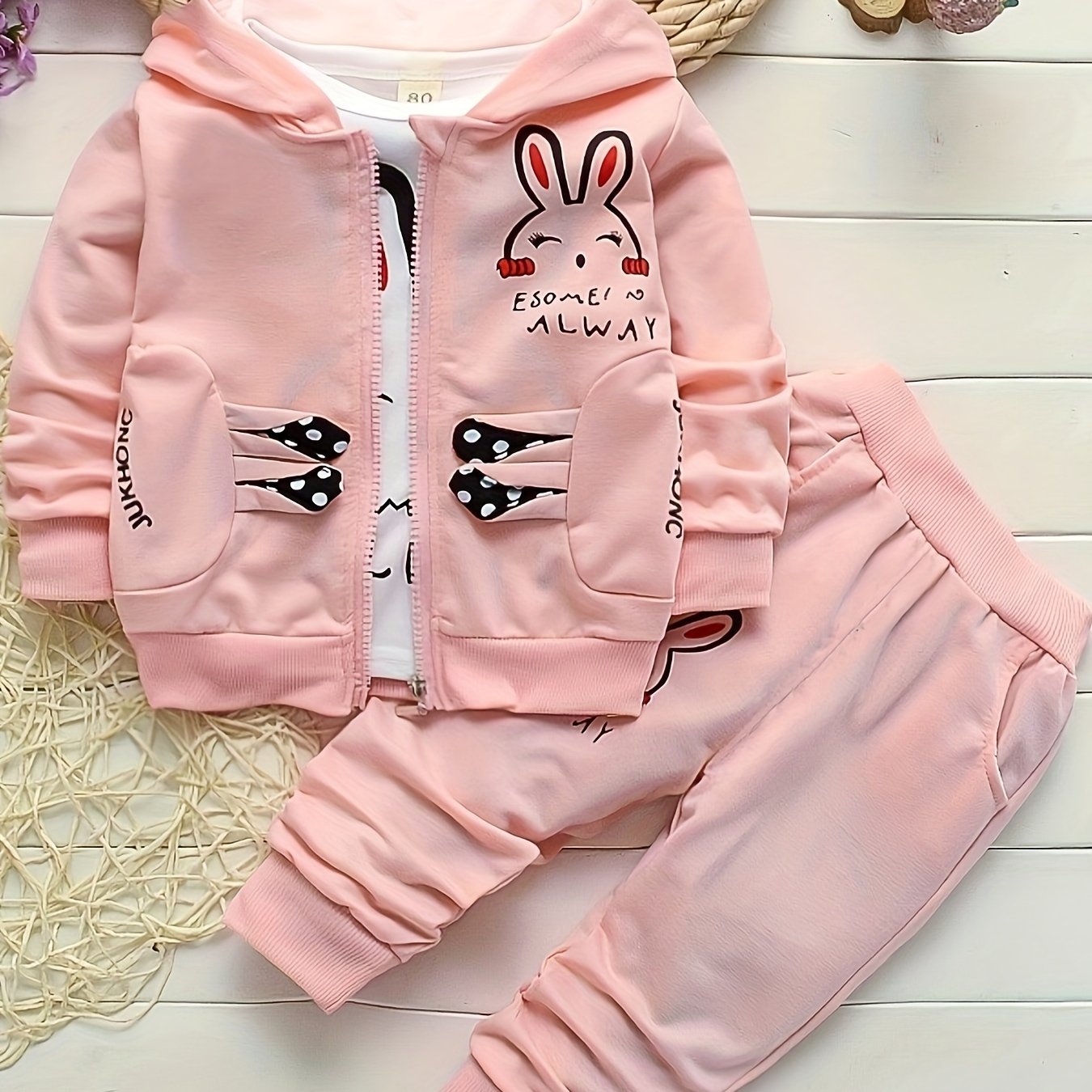 'BabiColor Girls' 3 dona Bunny Zip Kardigan va Tasodifiy Kiyim To'plami - Paxta Aralashmasi, Bahor/Kuz uchun ajoyib, Tashqi foydalanish uchun ideal