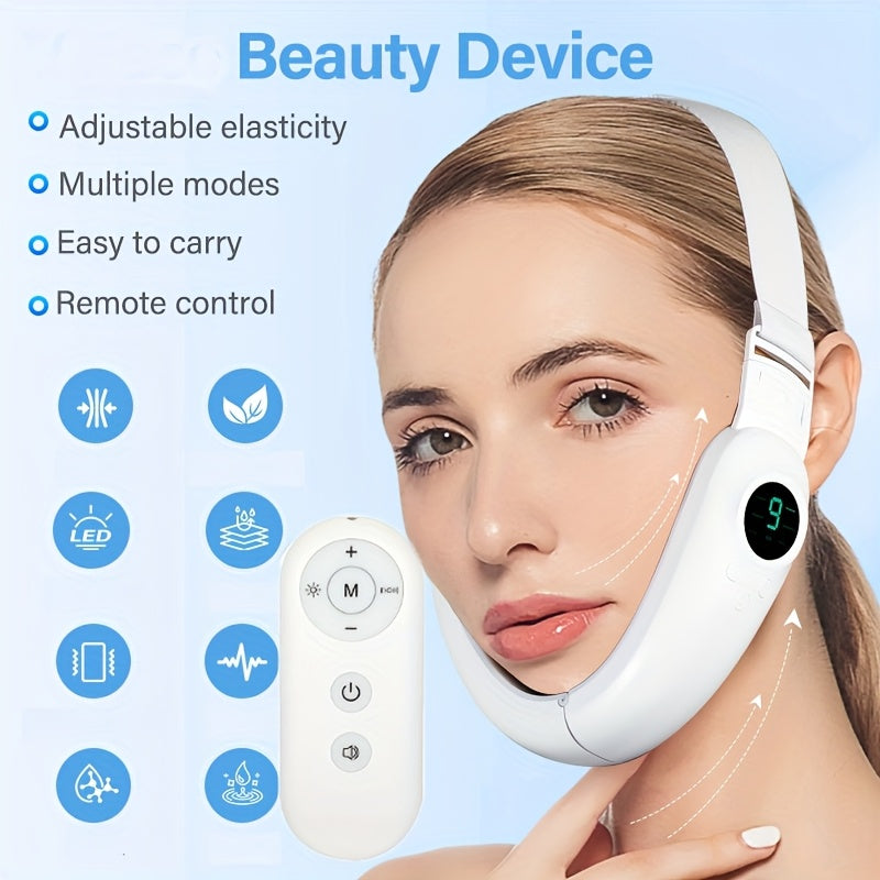 White V-Face Beauty Device Facial Massager with Voice Remote USB Rechargeable 400mAh
