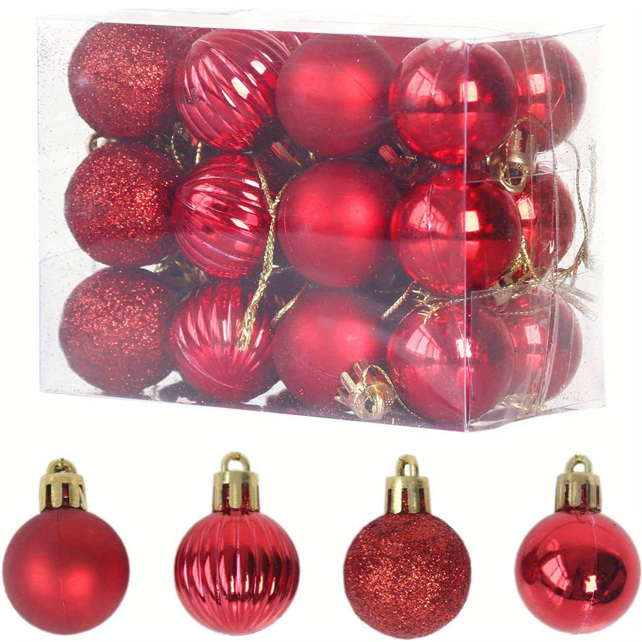 Small Christmas Tree Ornaments 24 Pack Decorative Balls for Holiday Decoration