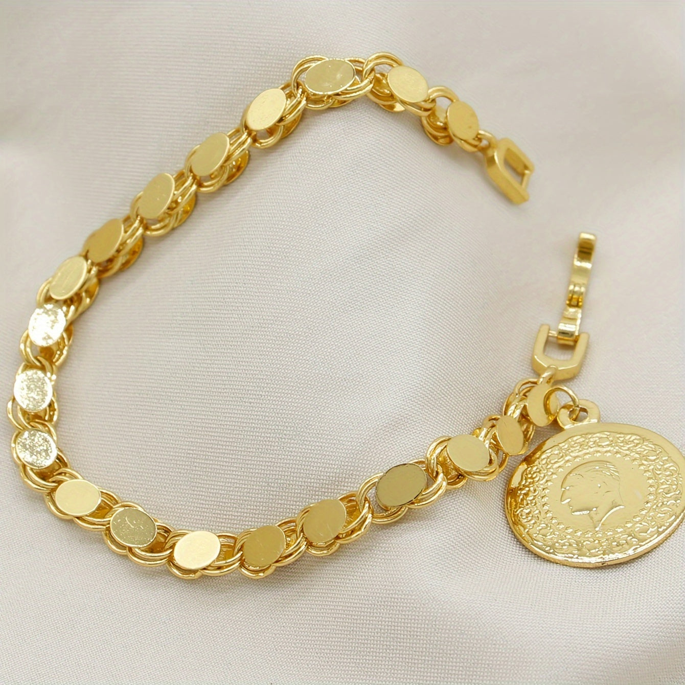 Gold-Plated Turkish Lira Pendant Bracelet for Women and Men