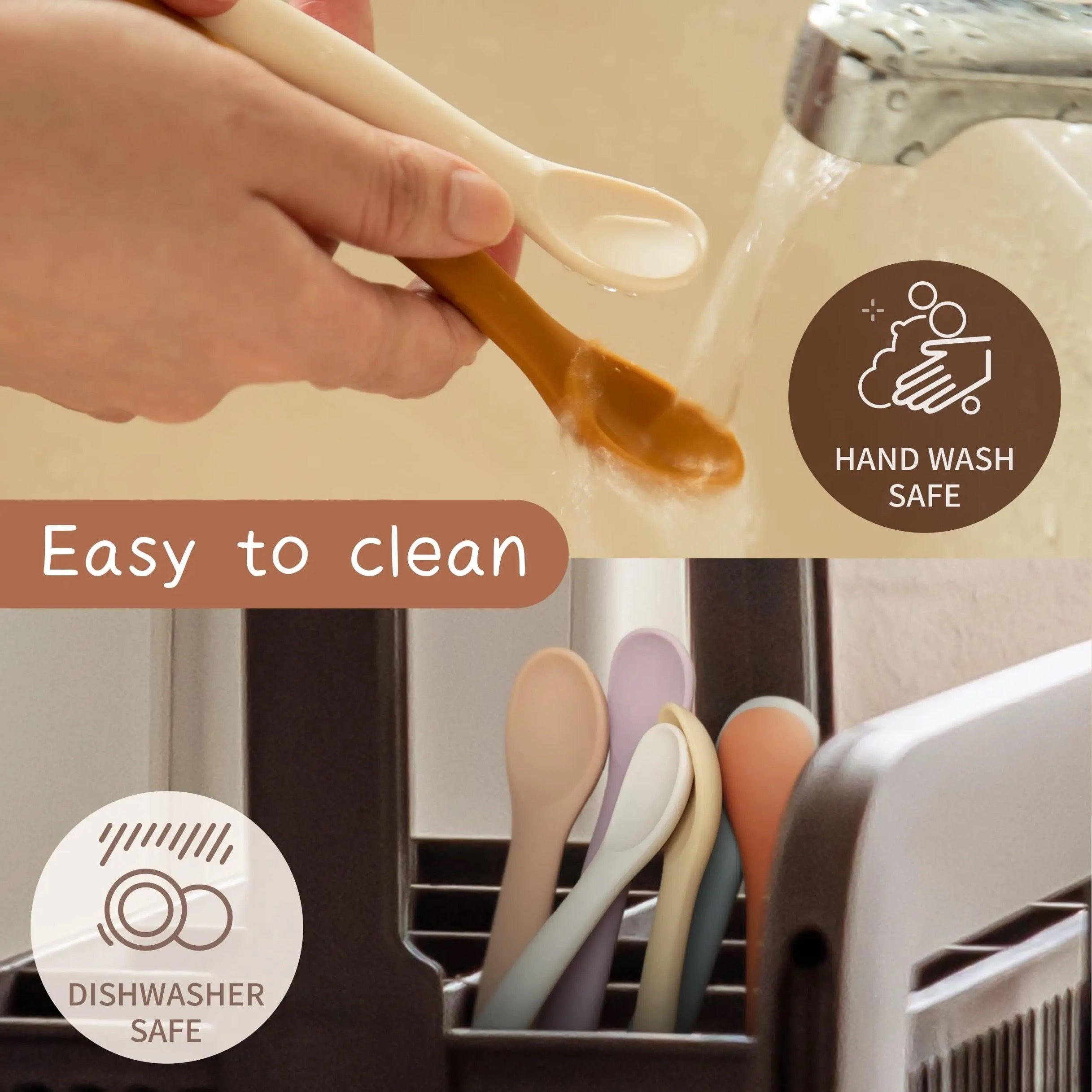 Juego de 2 cucharas de silicona para alimentar con puntas suaves, flexibles, duraderas y resistentes a morder