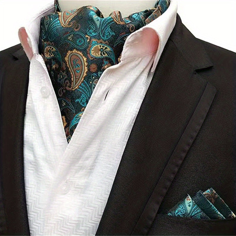 Conjunto de pañuelo de cuello y pañuelo de mano de jacquard con diseño paisley para hombre, perfecto para regalar