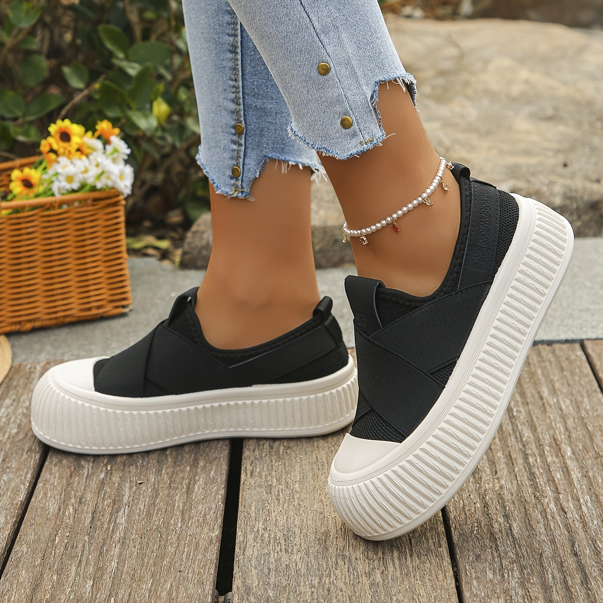 Women's Breathable Summer Slip-On Shoes with Cross Elastic Design