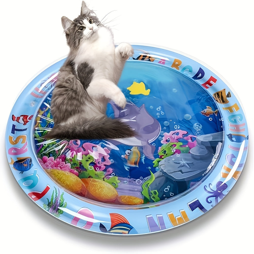 Water-Sensitive Cat Play Mat with Floating Fish Design Splash-Proof PVC Indoor Toy