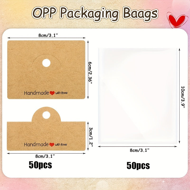 Set de embalaje para joyería de 100 piezas con bolsas transparentes y tarjetas de exhibición para pulseras, pendientes y manualidades