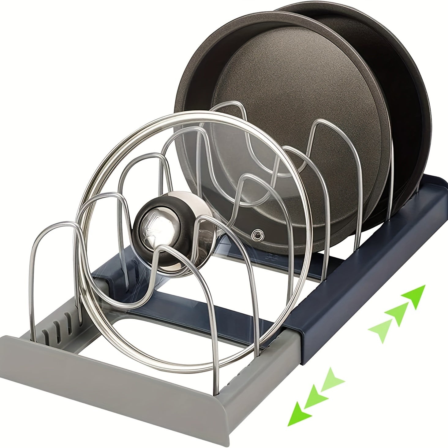 Expandable Pot and Pan Organizer Rack with Adjustable Dividers and Anti-Scratch Padding