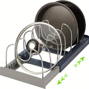 Expandable Pot and Pan Organizer Rack with Adjustable Dividers and Anti-Scratch Padding