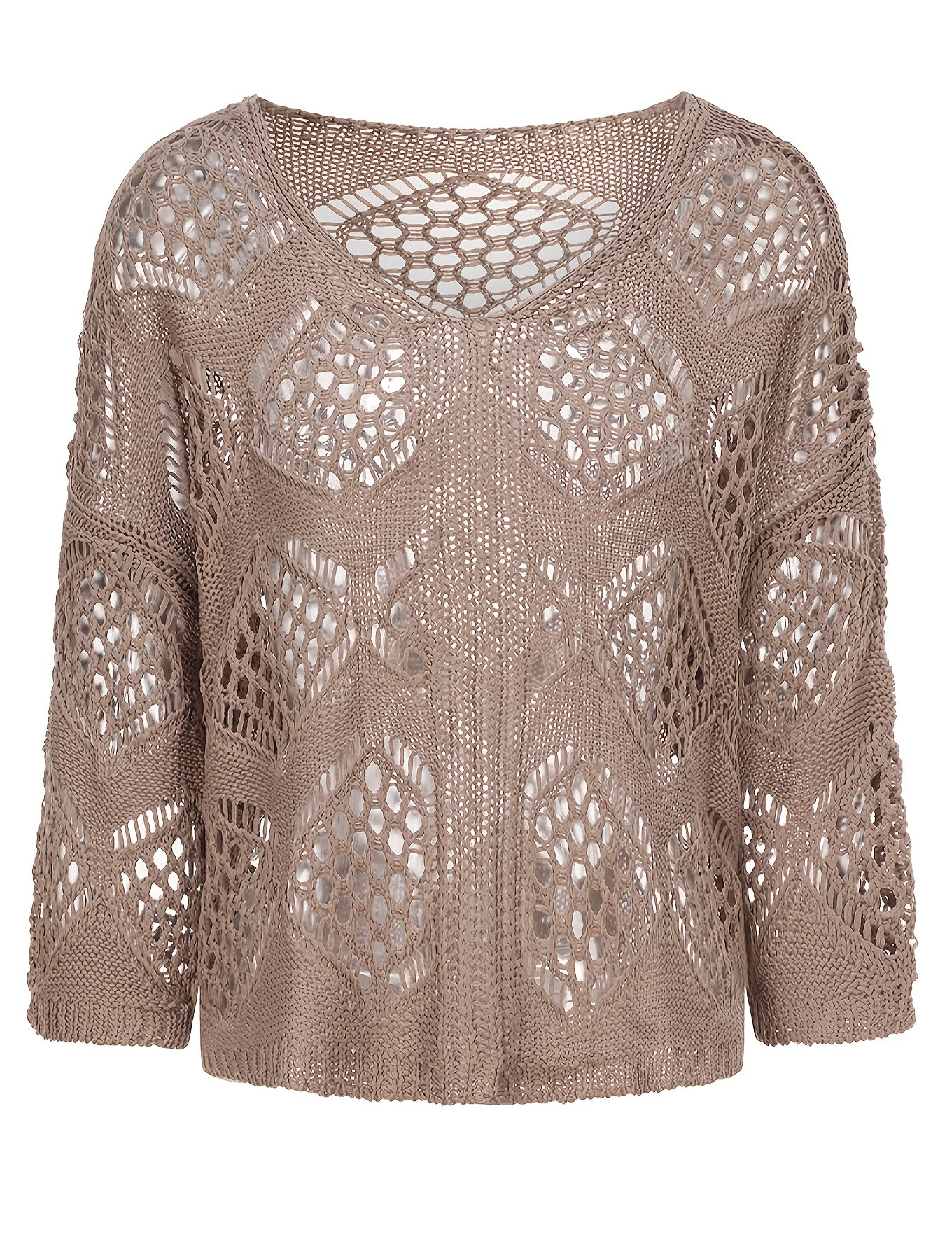 Women's Lace V-Neck Sweater Light Openwork Casual Top for Spring Summer Fall