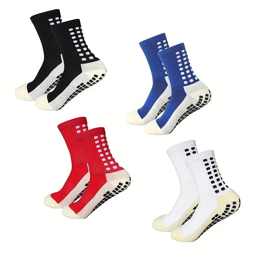 Men's Football Socks 4 Pairs Knit Polyester Terry Bottom Anti-Slip Wear-Resistant