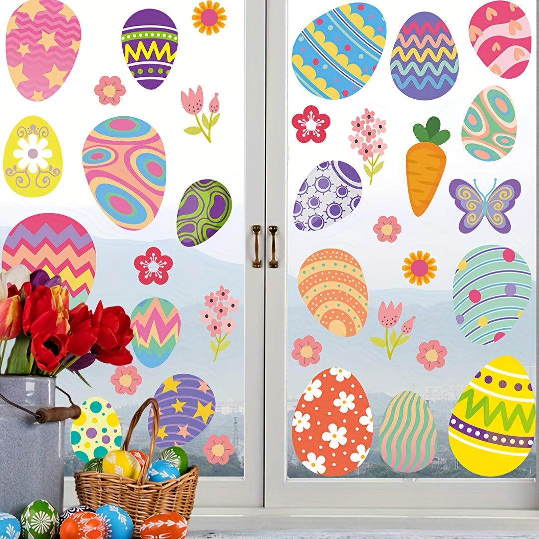 Easter Egg Window Clings 9 Sheets Battery-Free Easy to Apply Party Decor
