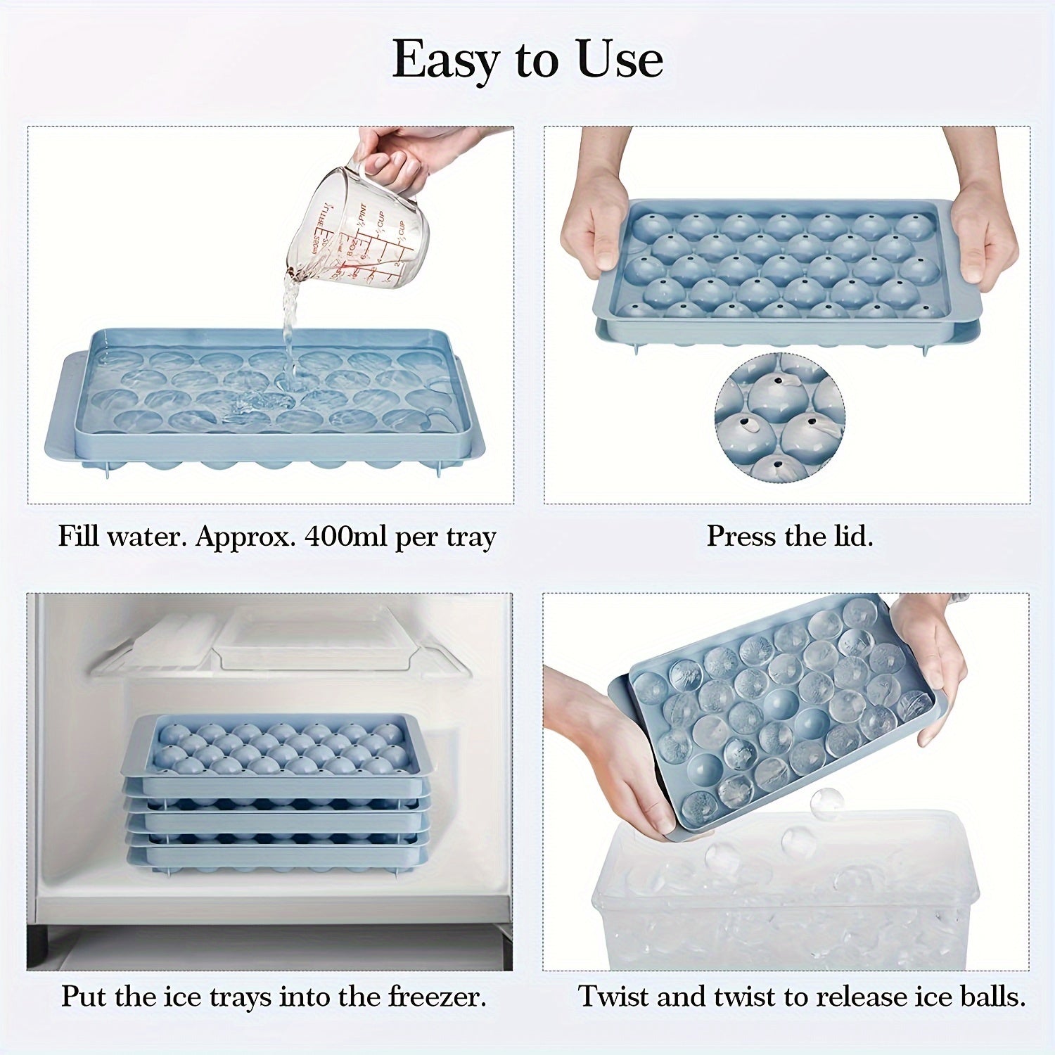 Katta to'plam muz to'pi shakllari, oziq-ovqat uchun mo'ljallangan plastmassa, oshxona muz tayyorlagich, 99 ta to'p