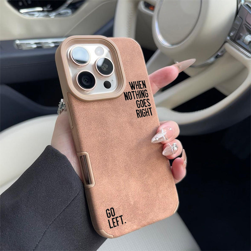 Faux Leather Phone Case for iPhone 11 Pro Max and Later Models with Lettered Design and Lens Protection