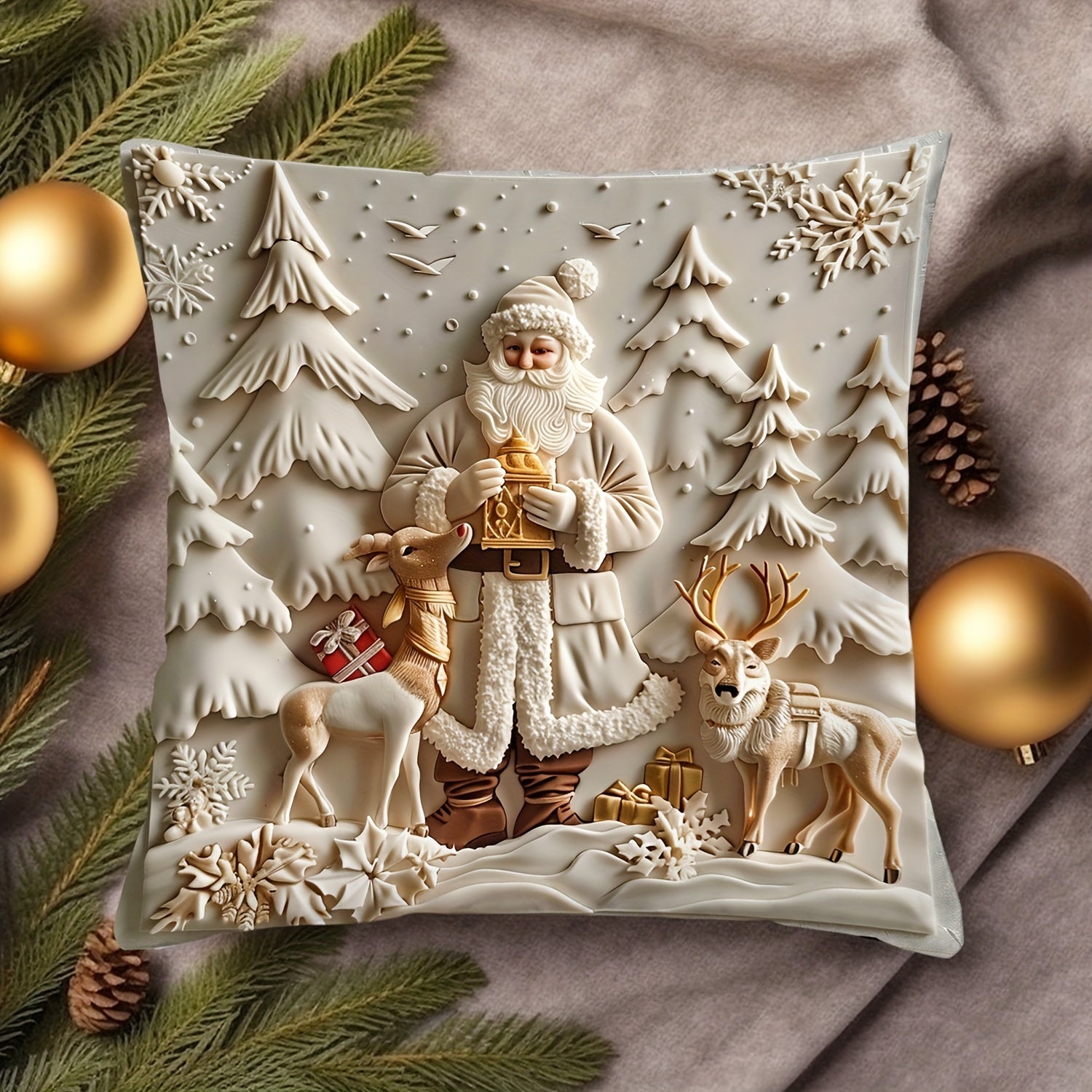 Rojdestvo Rəindeer va daraxtlar yostiq qoplami 44.96cm Bir tomonlama raqamli bosma Polyester divan bezaklari