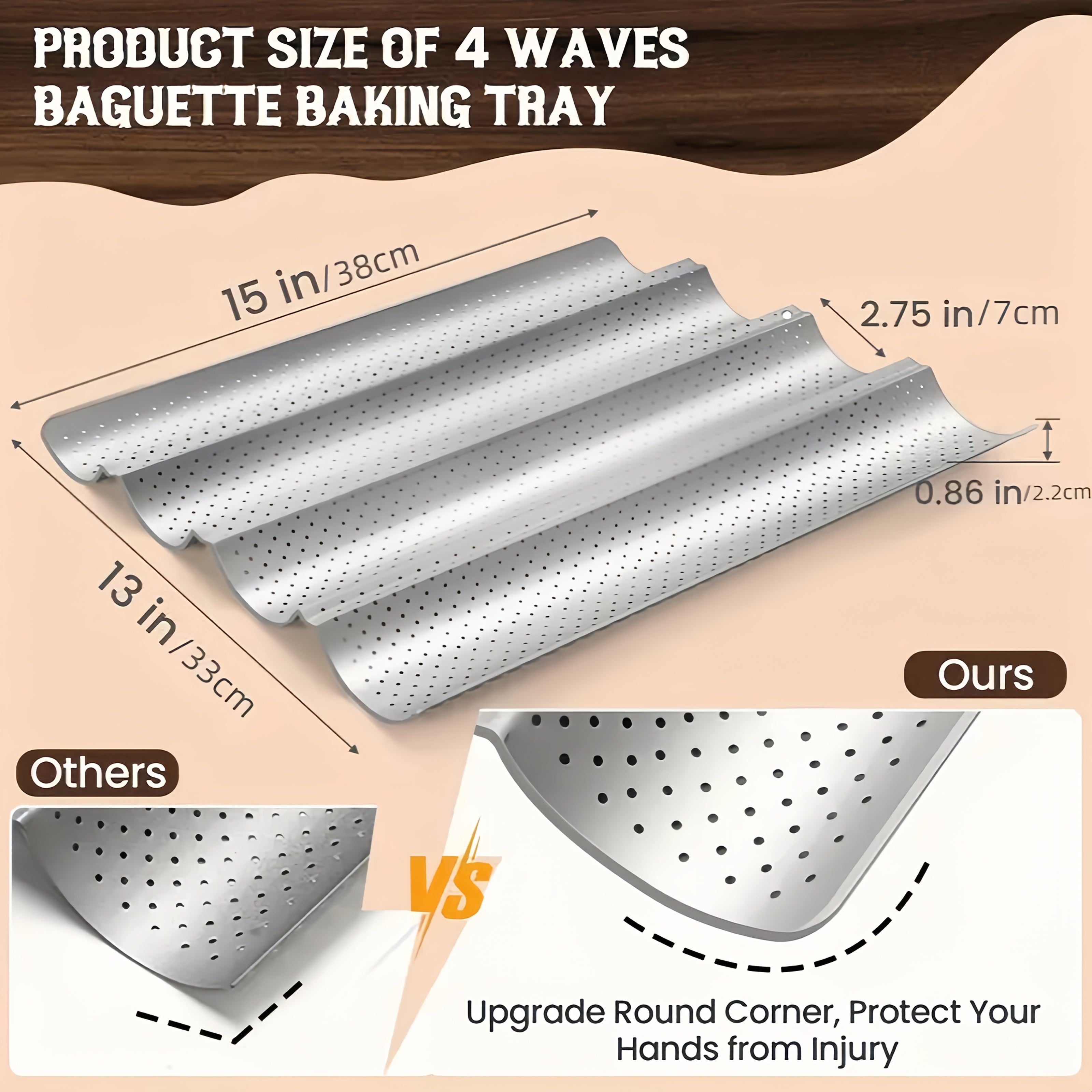 Karbonli po'latdan yasalgan teshikli baguette pishirgich non va pirojnoe uchun ventilyatsiya kanallari bilan, chirishga qarshi