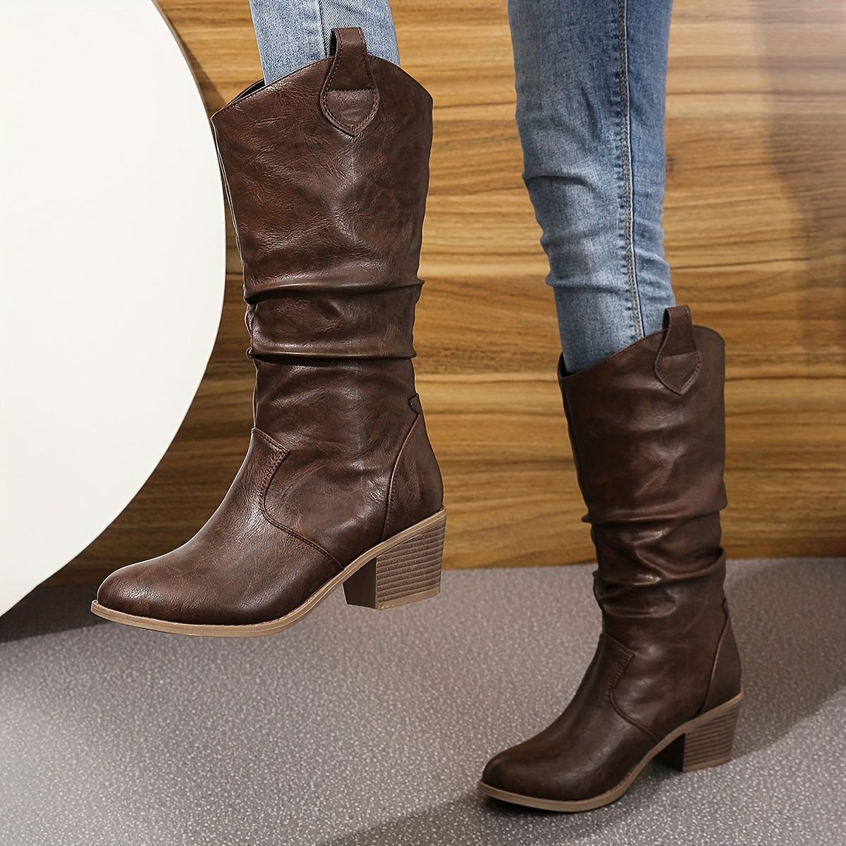 Женские кожаные ковбойские сапоги с V-образным вырезом, ретро-классический массивный каблук, западная обувь