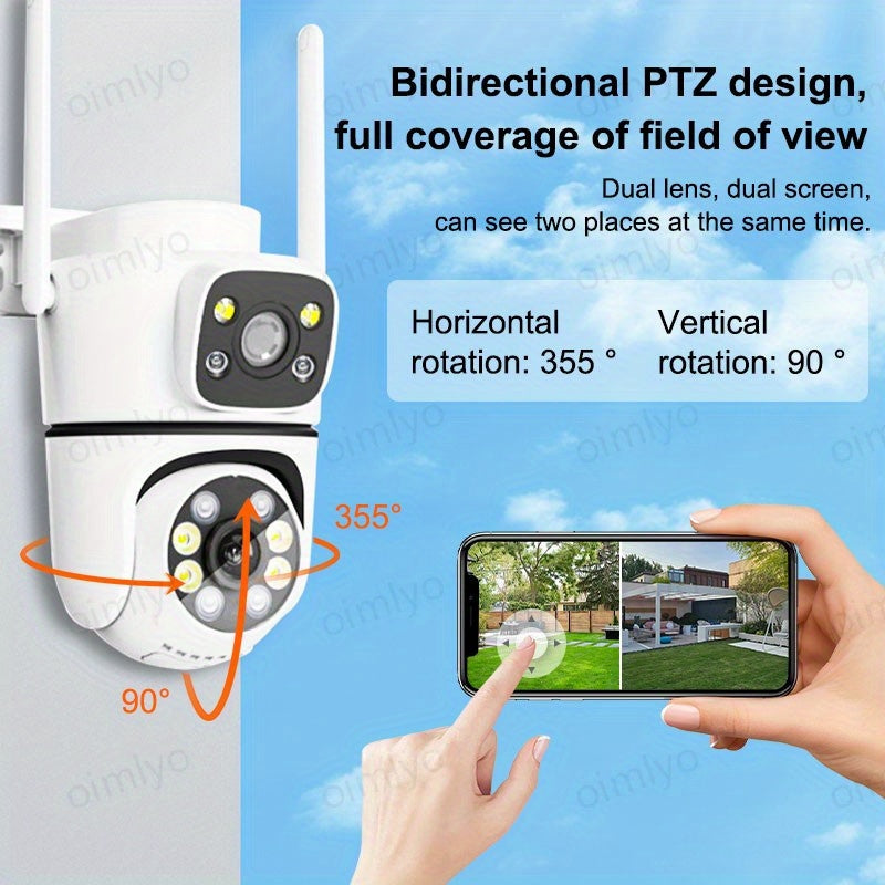 Outdoor WiFi Security Camera Waterproof Dual HD Pan Tilt Night Vision Motion Detection Two-Way Audio
