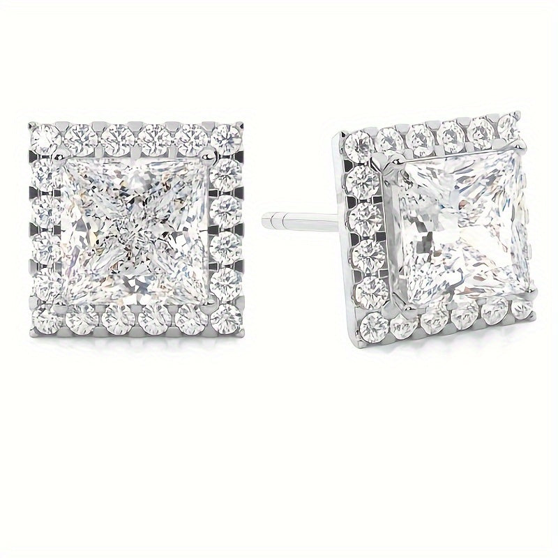 Sterling Silver Square Moissanite Stud Earrings Hypoallergenic Gift for Women