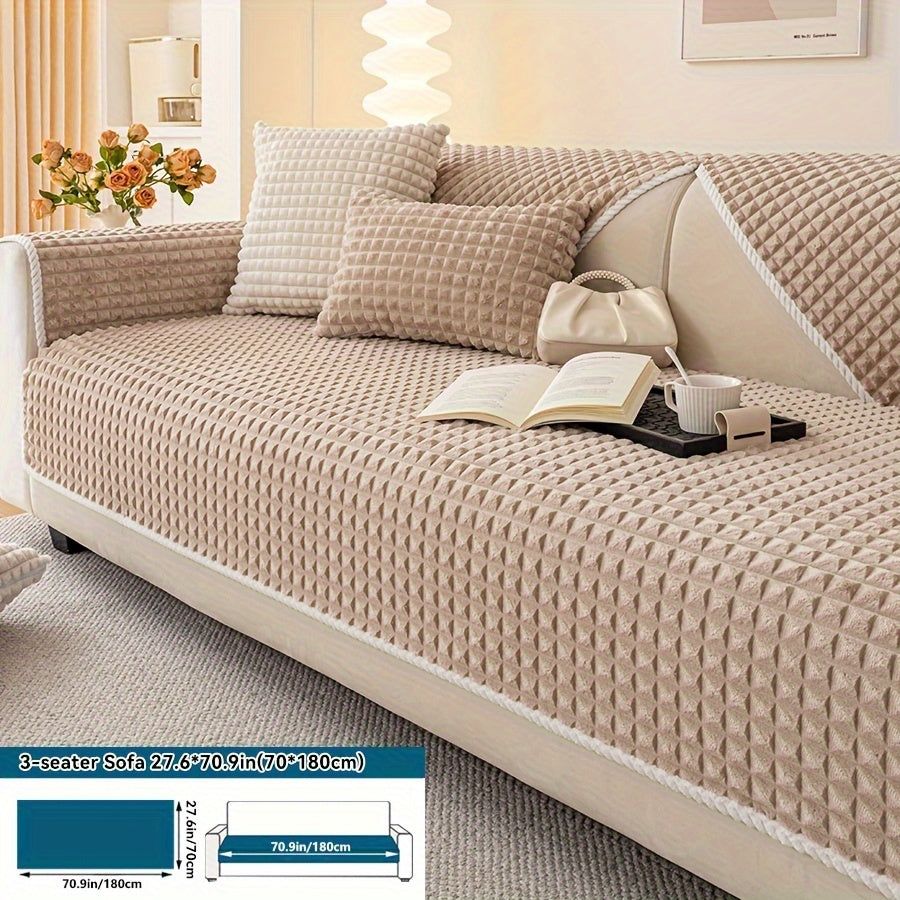 Plaid plush divan qoplamasi, sirpanmas dizayn bilan, hayvonlar uchun va barcha mavsumlar uchun mukammal. Turli xil mebellar uchun mos keladi.