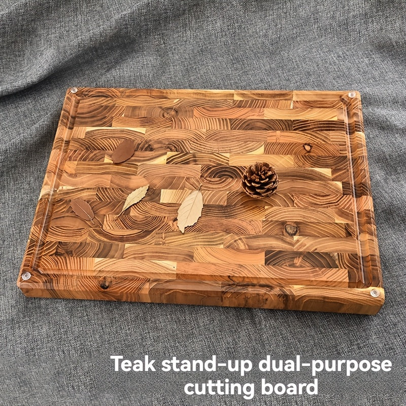 Large Rectangular Teak Cutting Board with Juice Groove for Food Prep