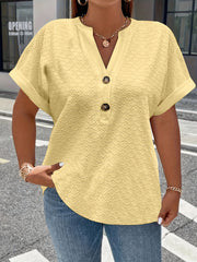 Women's Plus Size Solid Eyelet V-Neck T-Shirt for Spring and Summer
