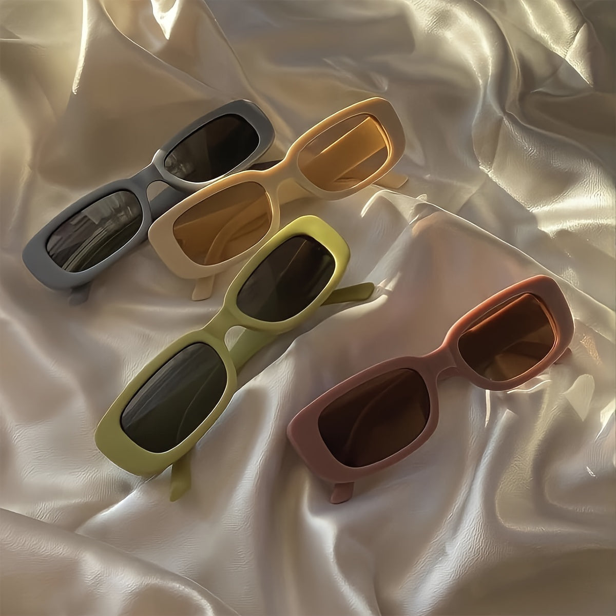 Women's Plastic Square Sunglasses Set 4 Pairs Candy Colors for Festivals and Vacation