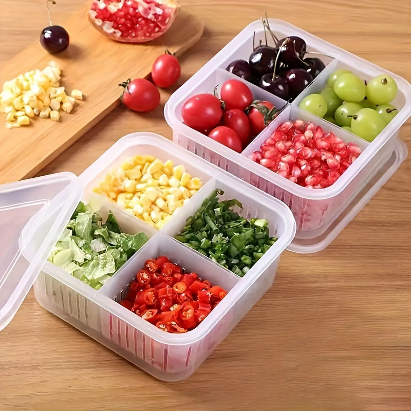 Plastic Refrigerator Storage Container with 4 Compartments for Fruits and Vegetables