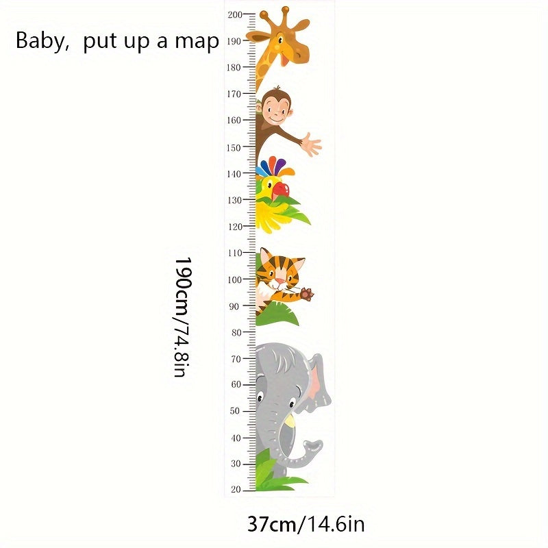 Height Measure Wall Decal Set with Animals Growth Chart Mural Self-Adhesive Sticker for Bedroom and Living Room